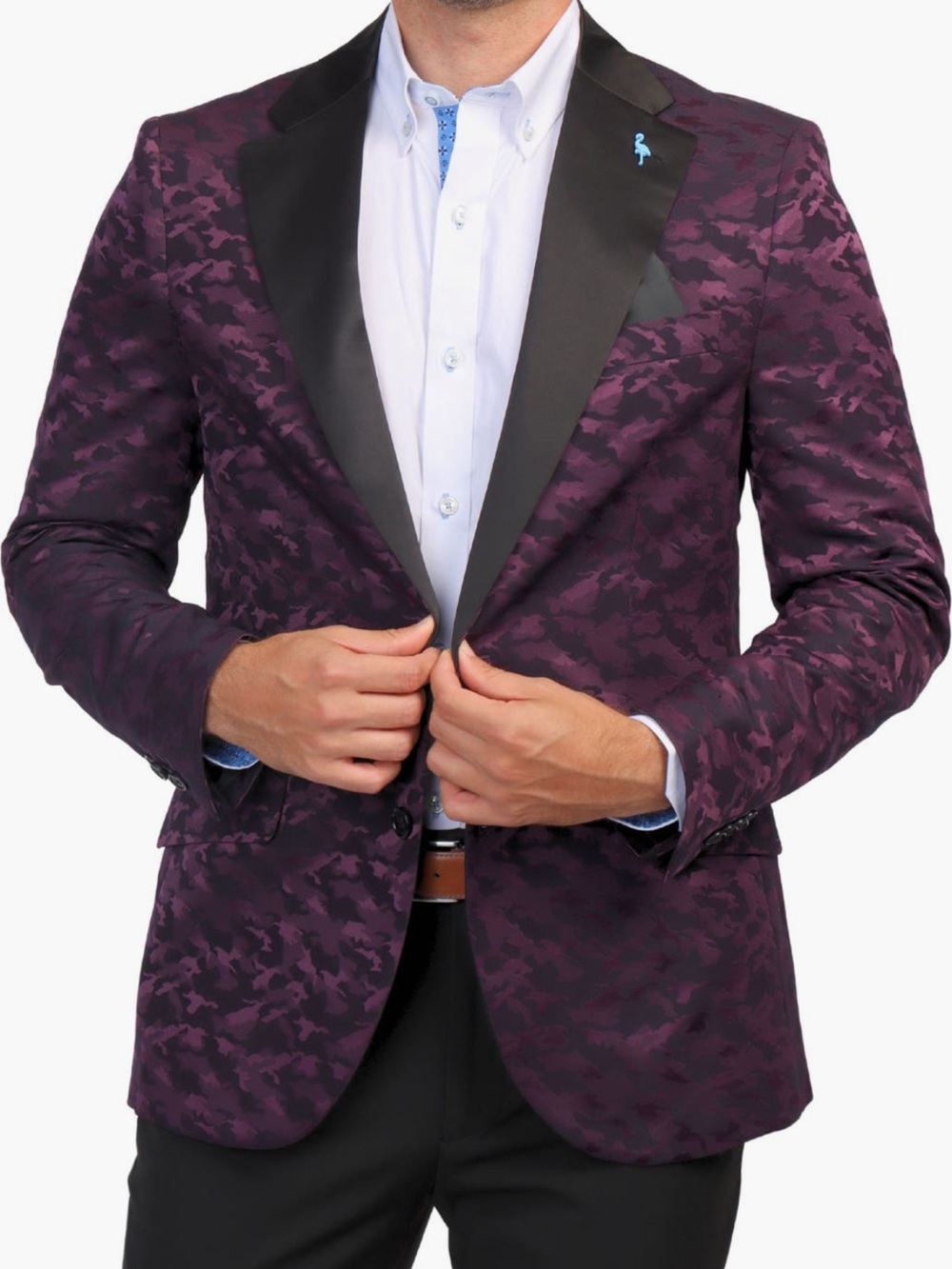NWT Tailor Byrd Purple Camouflage Jacquard Blazer with Black Satin Lapel